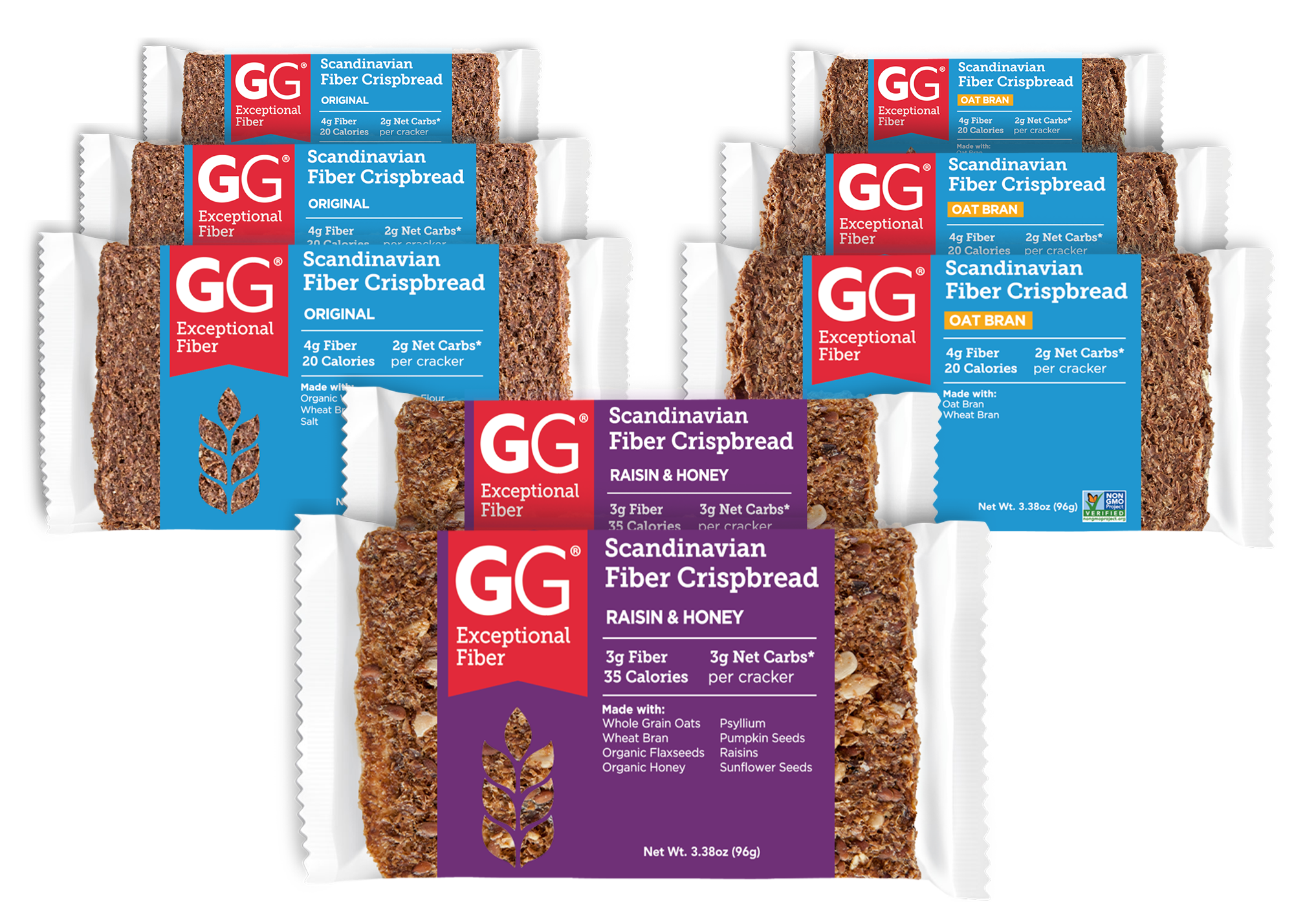 GG Scandinavian Fiber Crispbread Variety Pack (Mixed Case – 8 Packs)